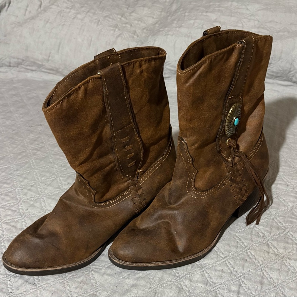 Sugar Brown Ankle Booties with Western Flair